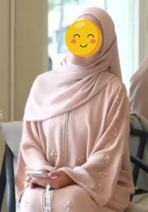 Picture of Powder Pink Abaya with Black headscarf